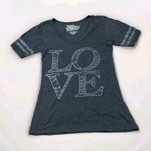Fifth Sun Womens Small Charcoal Gray LOVE Graphic Fitted Tee 90s Y2k  Casual